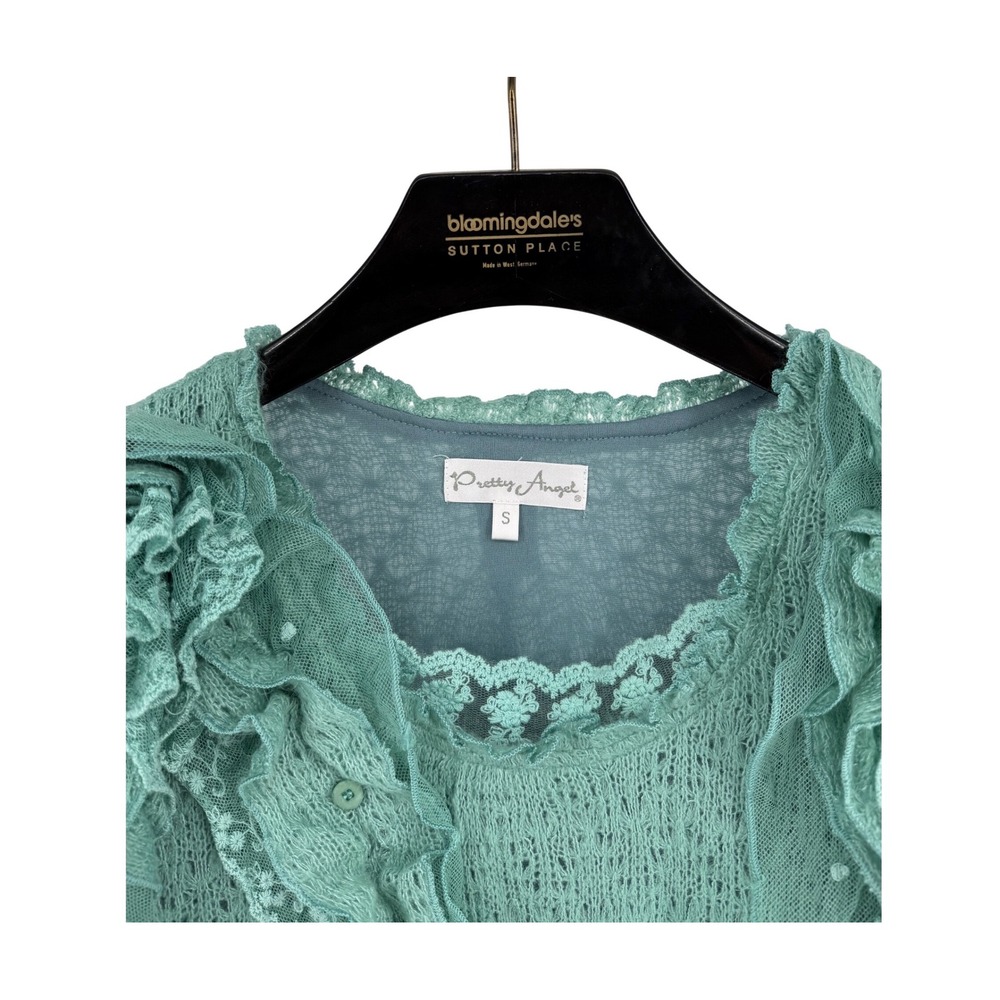 Pretty Angel Sage Green Crochet Ruffle Layered Tunic Dress Cottagecore Small - Picture 3 of 9